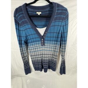 Sonoma women's striped ribbed V-neck henley sweater Size XLarge